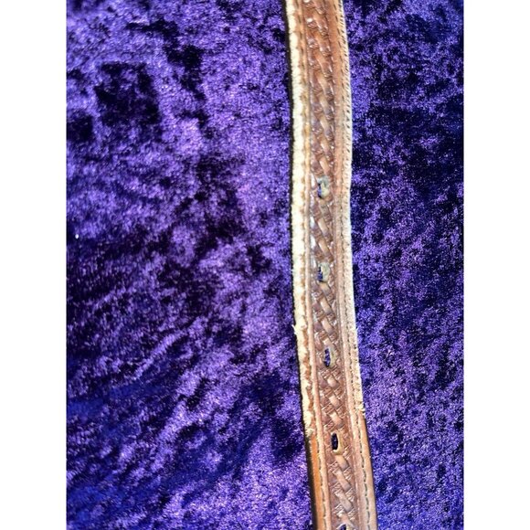 Vtg Southwestern Tooled Leather Belt Brown Mexico Alpaca Ornate Conchos 29-3\' main image 6